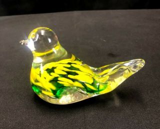 Vintage 1977 Maude Bob St.  Clair Collector Glass Yellow Green Bird Paperweight