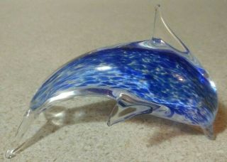 Vintage Murano Dolphin Blue/white Clear Art Glass 6 "