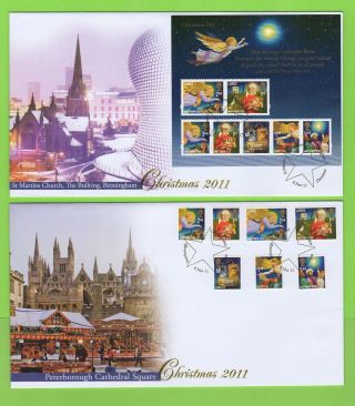 G.  B.  2011 Christmas Set & M/s On Two Buckinham Covers First Day Covers