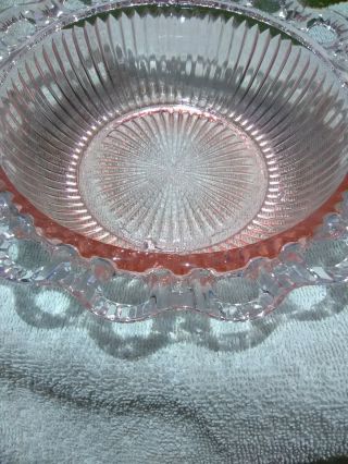 Hocking Pink Old Colony " Lace Edge " 9 1/2 " Ribbed Vegetable Bowl