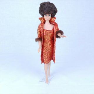 Vtg Bubblecut Barbie Brunette 2nd Version Golden Elegance Sheath Dress 922 Red