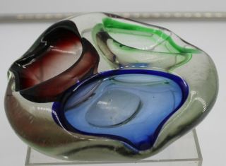 Munro Vintage Glass Dish Ashtray Blue Green Red Clear Hand Blown 51ns