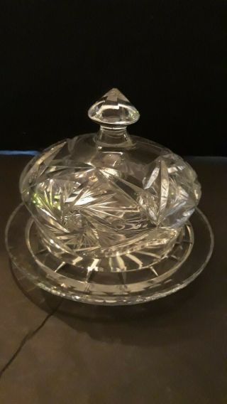 American Brilliant Cut Glass Clear Cheese Dish/butter Cover Abp Antique