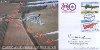 Cc43e Red Arrows Avro Vulcan Raf Flown Fdc Signed Mraf Lord Craig Gcb Obe