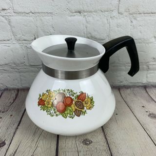 Vintage Corning Ware P - 104 6 Cup Spice Of Life Teapot With Stainless Steel Lid