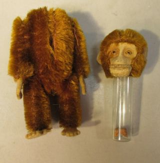 Wonderful Antique All Mohair Schuco Chimp Perfume Bottle,  5 Inches Tall