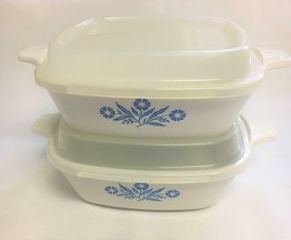 2 Vintage Corning Ware Petite Pans Dishes P - 41 Blue Cornflower W Storage Lids