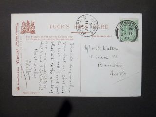 Gb 1906 Kevii 1/2d " Tower Of London " Postcard Plumpton Sussex S/c & Lewes D/c