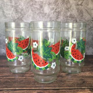 Set Of 3 Vintage Anchor Hocking Watermelon Jelly Jar Iced Tea Glasses Cups