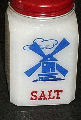 Vintage Hazel Atlas Dutch Windmill White Milk Glass Salt Shaker