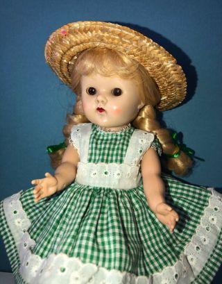 Vintage Vogue Strung Ginny Doll in her skinny Tagged 1951 Wavette Hair Dress 2