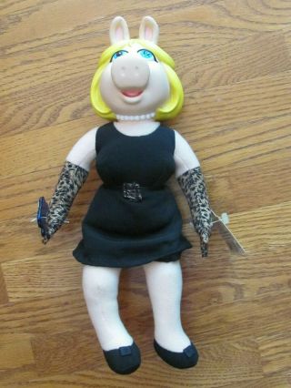 Vintage Applause Miss Piggy Muppets Plush Doll Black Dress Leopard Gloves 15”