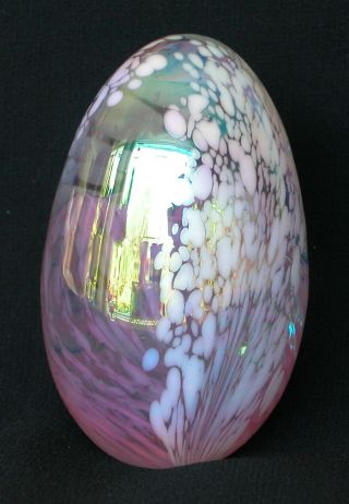 Msh Mount Saint Helen Ash Pink Iridescent Art Glass 2 1/2 " Egg Paperweight 1987