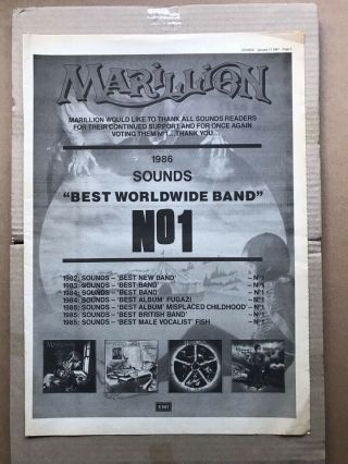 Marillion Sounds Best Band Poster Sized Music Press Advert From 1987 -