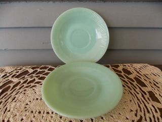 Set Of 2 Vintage Fire King Jadeite Green Ribbed Jane Ray Saucer Plates