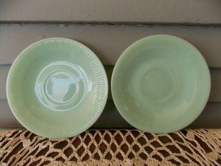 Set of 2 Vintage Fire King Jadeite Green Ribbed Jane Ray Saucer Plates 2