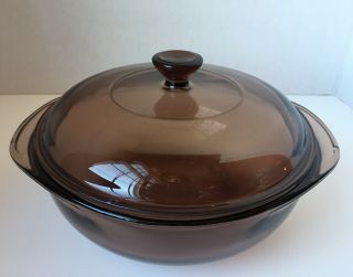 Vintage Pyrex Corning Amber Color Clear Baking Dish 023 1.  5 Liter W Lid 623c