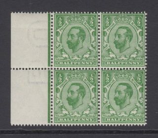 Block Of 4 Gb Kgv 1/2d Green Sg322 George V Never Hinged Stamps & Selvedge