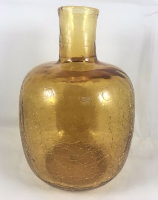 Vintage Blenko Yellow Gold Amber Crackle Glass Bud Vase 6424 Art Glass Candle