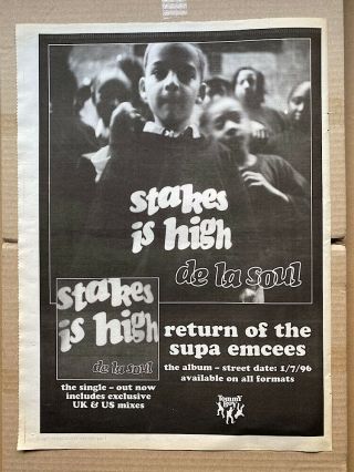 De La Soul Stakes Is High Poster Sized Music Press Advert From 1996 -