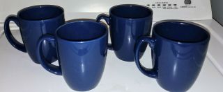 Set Of 4 Dark Blue Corelle Stoneware Mugs Cups 4 " X 3/14 "
