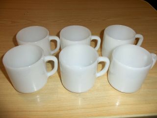Vintage Federal Glass Coffee Mug Cup White Milk Glass - Set Of 6 Cups - D Handle