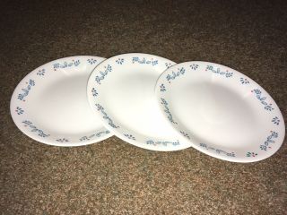 3 Subtle Corelle Lunch Luncheon Plates 8 1/2 " Blue Leaves Red Dots Smooth Edges
