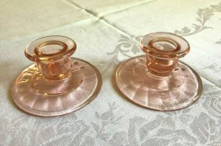 Pair Vintage Pink Depression Glass Candle Stick Candle Holders