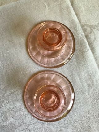 Pair Vintage Pink Depression Glass Candle Stick Candle Holders 2