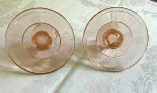 Pair Vintage Pink Depression Glass Candle Stick Candle Holders 3