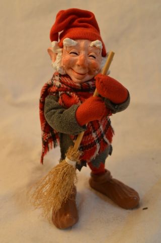 Vintage 1985 Simpich Character Elf Doll Wisp Broom Scarf Handmade Sticker