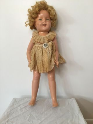 25” Antique Ideal Composition Shirley Temple Doll - Dress & Pin (1930s)
