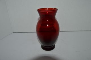 Mid Century Vintage Anchor Hocking Medium Royal Ruby Red Glass Flower Vase
