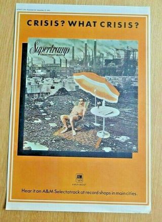 Supertramp Crisis What Crisis Orig 75 Full Page Press Advert Poster Size 37/26cm