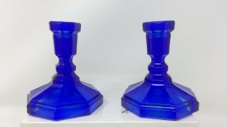 Cobalt Blue Glass 4 1/2 " Tall Candlesticks Candle Holders