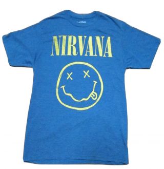 Nirvana Smiley Face T - Shirt Mens Heather Blue Kurt Cobain Grunge Rock Soft