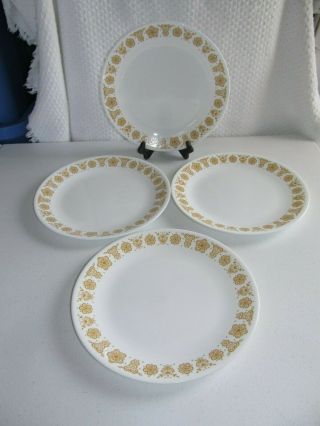 4 Vintage Corelle Corning Butterfly Gold Dinner Plates 10 1/4 " Diameter