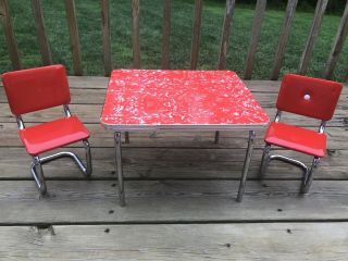 Vtg American Girl Doll Retro Chrome Table & Chairs Mollys Kitchen Set Red Diner