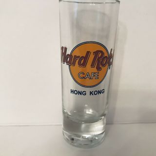 Hard Rock Cafe 4” Cordial Shot Glass Hong Kong Black Letter Keyhole