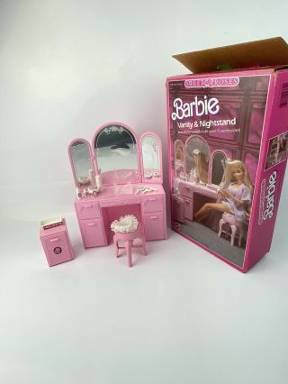 Rare Vintage Barbie Sweet Roses Vanity And Nightstand Furniture And Accessories