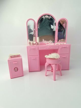RARE Vintage Barbie Sweet Roses Vanity And Nightstand Furniture And Accessories 2