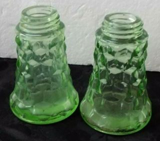 Pair,  " Cubist " Green Depression Glass S & P Shakers,  