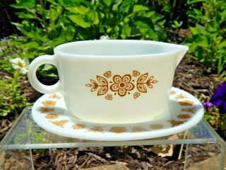 Vintage Corelle Butterfly Gold Gravy/sauce Bowl With Underplate Xlnt