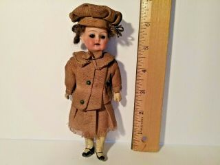 Antique Miniature German Bisque Socket Head Doll - Paper Mache Body - No Damage