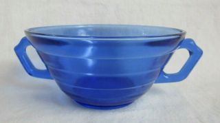 Hazel Atlas Depression Glass Cobalt Blue Modern Tone Handled Soup Bowl
