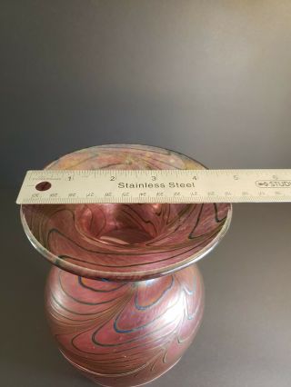 Pink With Waves Iridescent Vase 8.  5 "