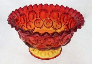 Le Smith Glass Moon And Star Amberina Footed Crimped Compote / Bowl 7 1/2 " Euc