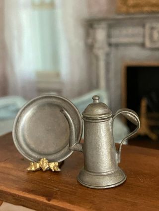 Vintage Miniature Dollhouse Igma Artisan Jim Ison Pewter Platter & Chocolate Pot