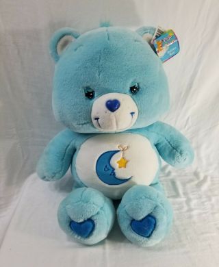 Care Bears Bedtime Bear Jumbo 28” Light Blue Plush 2002 Moon And Star Patch,