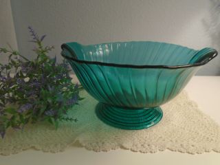 Jeannette Footed Bowl/ Depression Glass Footed Bowl/ Swirl Bowl
